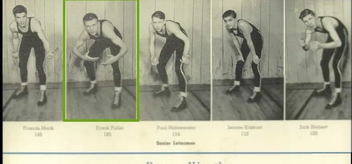 DuBois wrestling yearbook crop highlighting Frank Fuller.