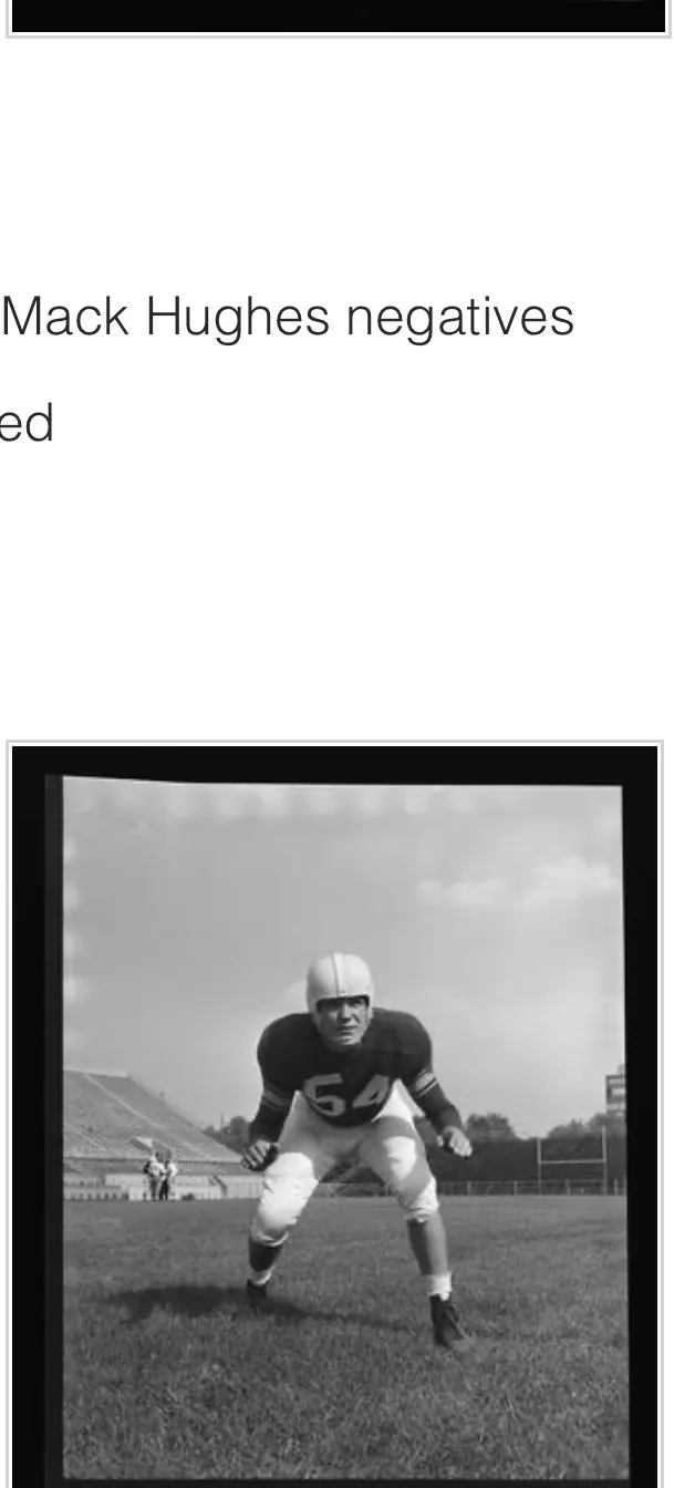 Mack Hughes negative showing Frank Fuller in number 54 in a ready-position portrait.