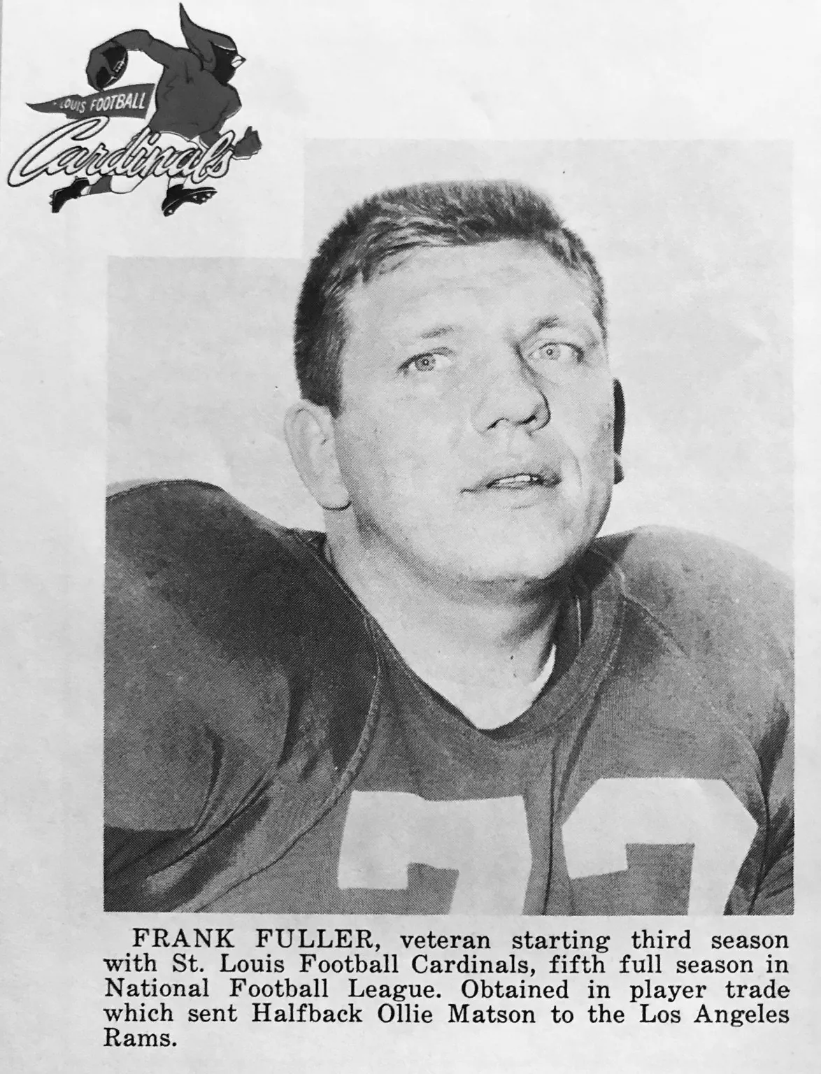 Frank Fuller in a St. Louis Cardinals football uniform.
