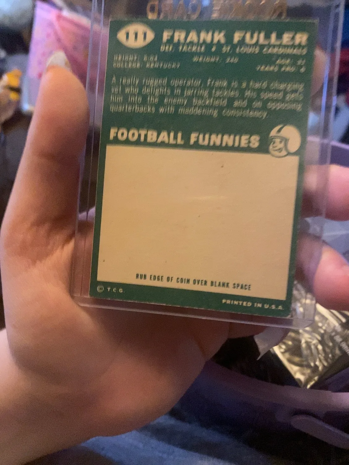 Back of the 1960 Topps Frank Fuller card.