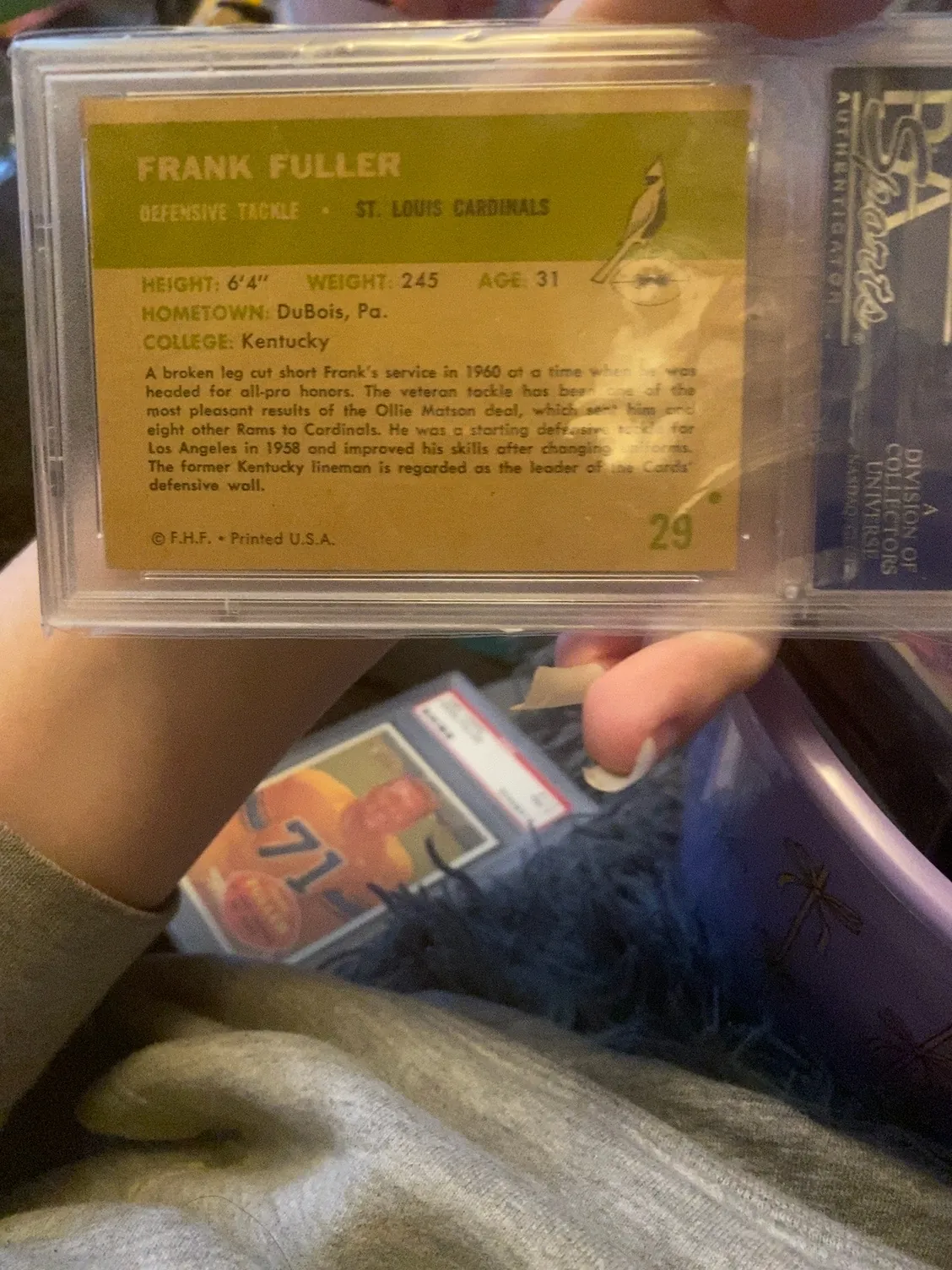 Back of the 1961 Fleer Number Twenty-Nine Frank Fuller card.