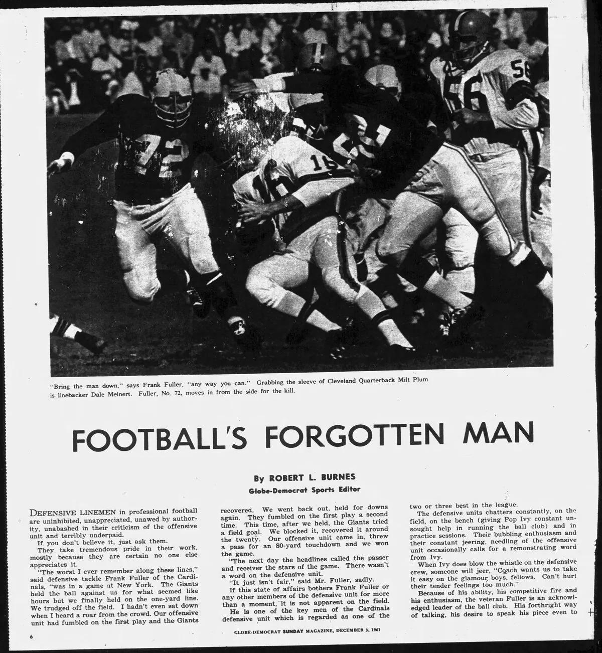 A surviving newspaper and magazine source page from Frank Fuller’s Cardinals years, representing the Press Story collection.
